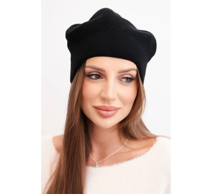 Dámská vlněná klasická hladká čepice beanie K420 černá