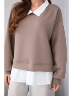 Dámská máslová mikina z viskózy s model 22014149 vsadkou fango - K-Fashion Dámská máslová mikina z viskózy s model 22014149 vsadkou fango - K-Fashion