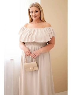 Dámské šaty Plus Size s volánem a elastickým pasem béžová