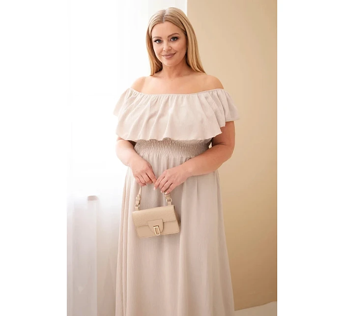 Dámské šaty Plus Size s volánem a elastickým pasem béžová