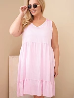 Dámské Plus Size viskózní šaty s krajkou bez rukávů bonbónově růžové