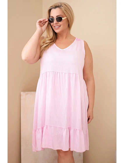 Dámské Plus Size viskózní šaty s krajkou bez rukávů bonbónově růžové