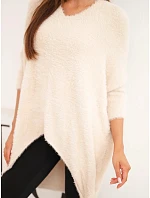 Dámský svetr Plus Size s výstřihem do V béžový Dámský svetr Plus Size s výstřihem do V béžový