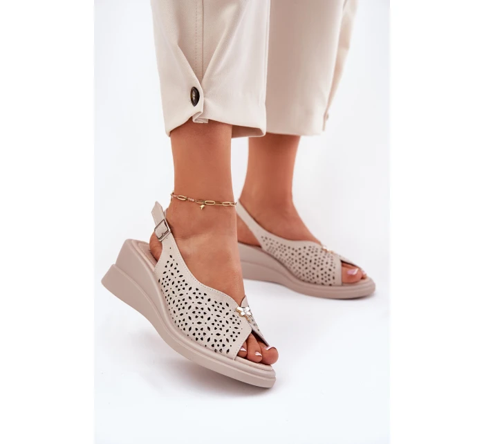 Dámské Kožené Sandály Na Klínu Vinceza 41476 Béžové