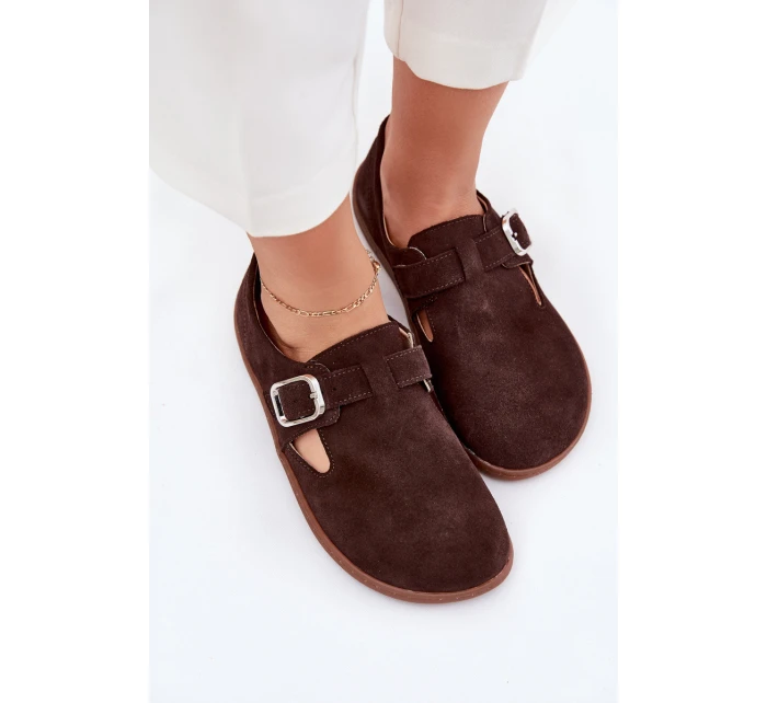 Semišové polobotky barefoot dámské s přezkou model 21703112 čokoládové - Zazoo
