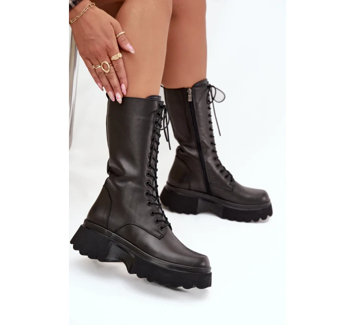 Kožené zimní kozačky s Černé model 21712089 - Artiker Kožené zimní kozačky s Černé model 21712089 - Artiker