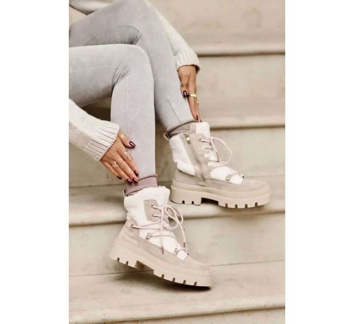 Kotníkové boty s beránkovým kožíškem béžové Merilana Kotníkové boty s beránkovým kožíškem béžové Merilana