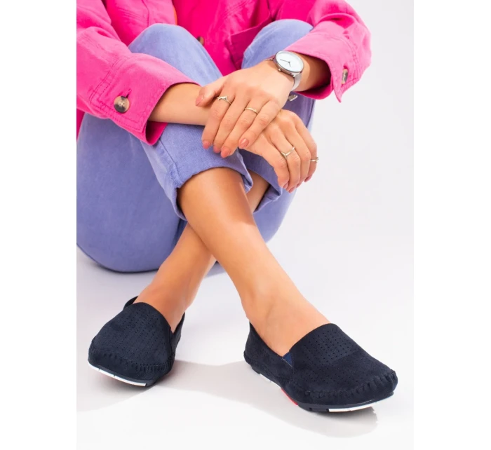 Zajímavé dámské mokasíny Granatowy bez podpatku Zajímavé dámské mokasíny Granatowy bez podpatku