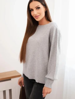 Dámský viskózový svetr s dlouhým rukávem a rozparkem po model 21410296 šedý - K-Fashion