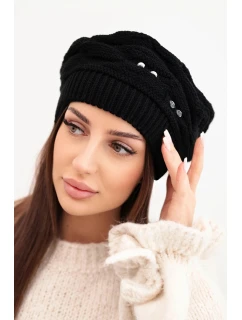 Dámská zimní vlněná čepice s ozdobnými krystalky K399 černá