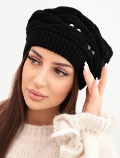 Dámská zimní vlněná čepice s ozdobnými  černá model 21878109 - K-Fashion