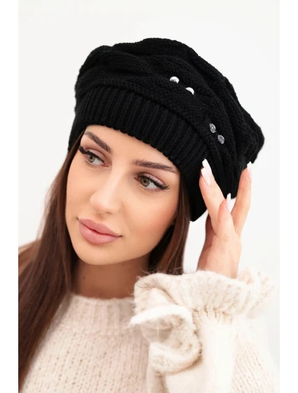 Dámská zimní vlněná čepice s ozdobnými krystalky K399 černá Dámská zimní vlněná čepice s ozdobnými krystalky K399 černá
