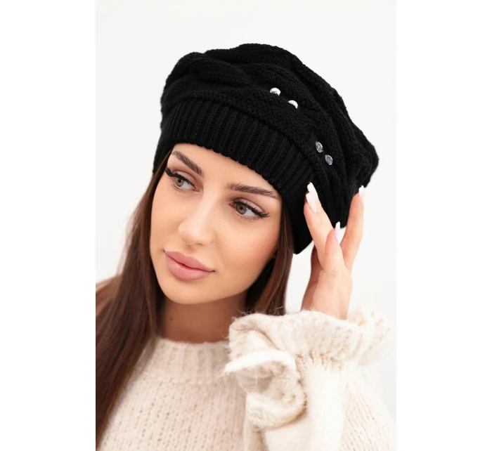 Dámská zimní vlněná čepice s ozdobnými krystalky K399 černá Dámská zimní vlněná čepice s ozdobnými krystalky K399 černá