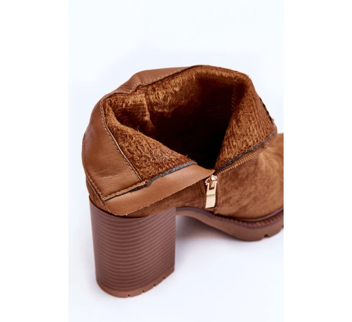 Zamszové Botky Na Podpatku Hnědé model 21632198 - Boto Zamszové Botky Na Podpatku Hnědé model 21632198 - Boto