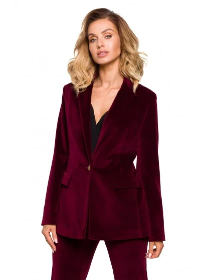 M643 Sametové sako s jedním knoflíkem - vínové M643 Sametové sako s jedním knoflíkem - vínové