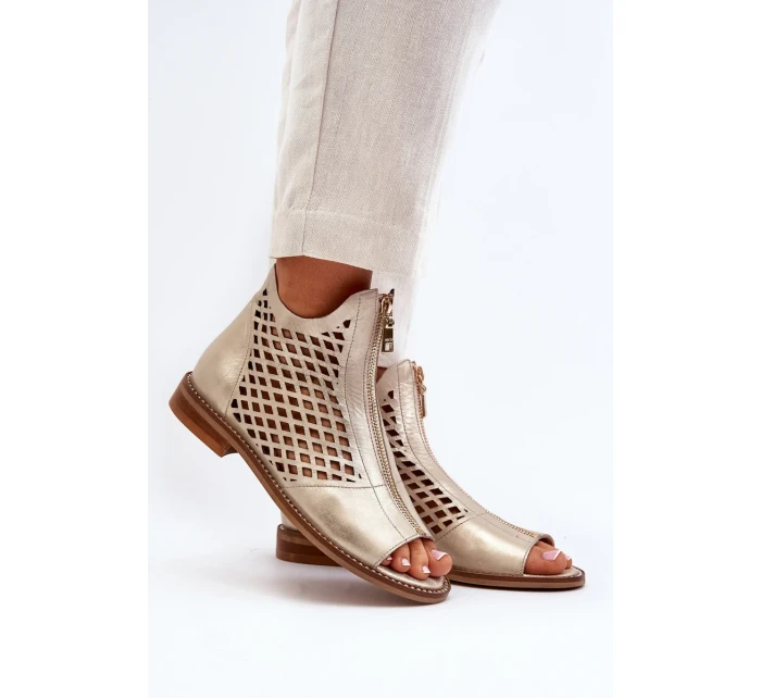 Zazoo kožené prolamované sandály se zipem, zlaté Zazoo kožené prolamované sandály se zipem, zlaté