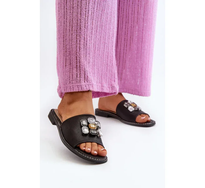 Dámské pantofle s ozdobami S.Barski Černá Dámské pantofle s ozdobami S.Barski Černá