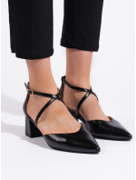 Stylové černé  sandály dámské na širokém podpatku