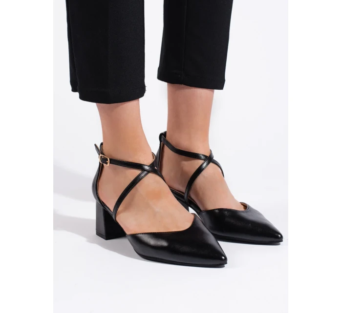 Stylové černé  sandály dámské na širokém podpatku