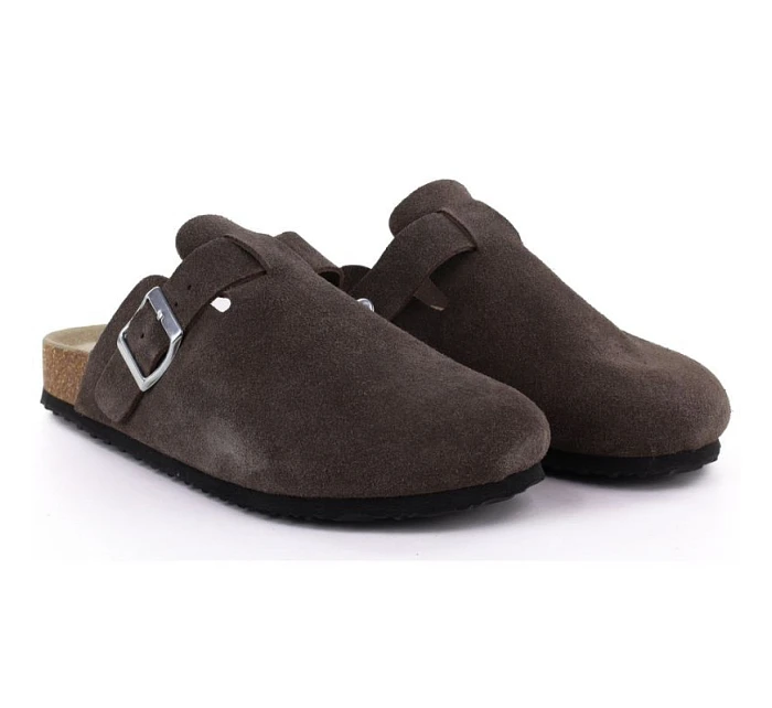 Dámské kožené žabky vestavěné hnědé Vinceza 101332