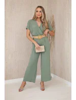 Kombinéza s ozdobným páskem v pase světlá khaki