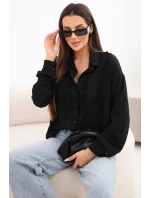 Dámská viskózová košile s dlouhým rukávem a volánky černá Dámská viskózová košile s dlouhým rukávem a volánky černá