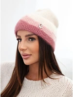 Dámská čepice beanie žebrovaná s ozdobou béžová+tmavě růžová Dámská čepice beanie žebrovaná s ozdobou béžová+tmavě růžová