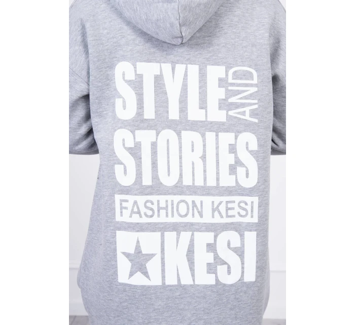 Zateplená mikina s dlouhými zády a kapucí šedá