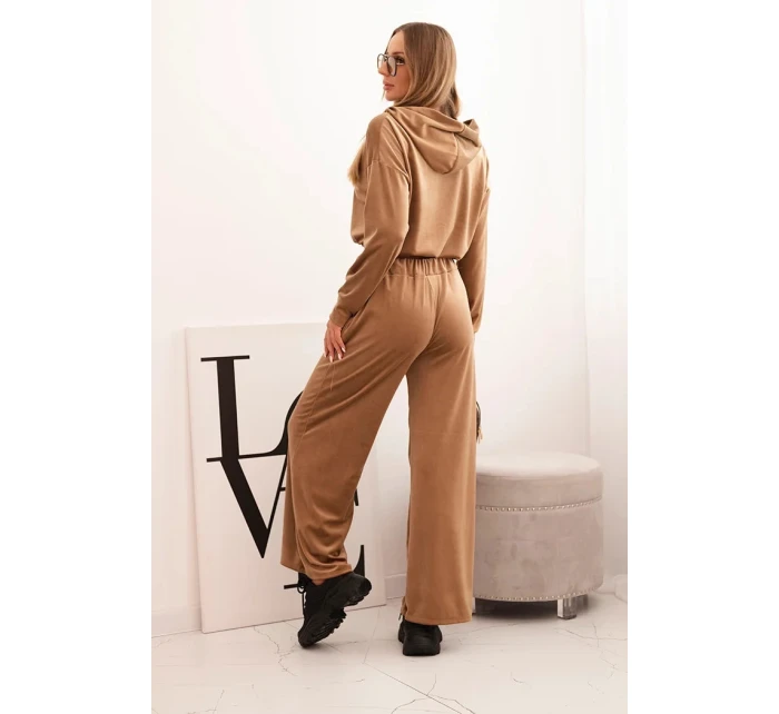 Dámská souprava z vlny s širokými nohavicemi a mikinou s kapucí camelový Dámská souprava z vlny s širokými nohavicemi a mikinou s kapucí camelový