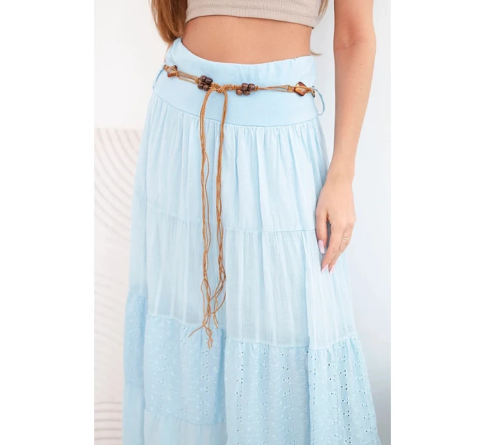 Dámská maxi bavlněná sukně s model 22048761 výšivkou a elastickým pasem modrá - K-Fashion Dámská maxi bavlněná sukně s model 22048761 výšivkou a elastickým pasem modrá - K-Fashion