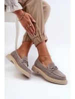 Dámské semišové mokasíny na plochém podpatku s ozdobou D&A TW101 Šedé