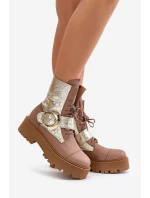 Kožené Boty Worker Se Zlatým Béžové model 21672979 - Zazoo