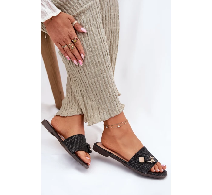 Dámské Pantofle Na Plochém Podpatku S Mašlí Černé Sallariela Dámské Pantofle Na Plochém Podpatku S Mašlí Černé Sallariela