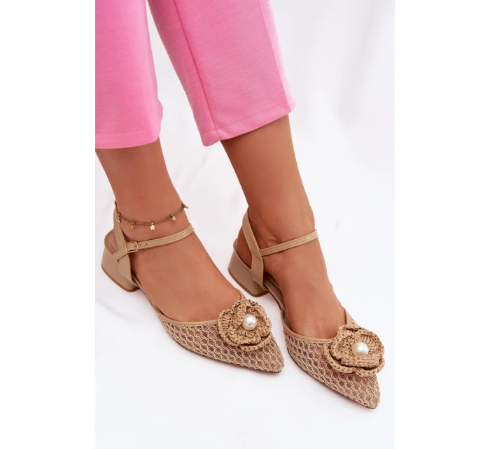 Dámské sandály na klínku s ozdobným detailem tmavě béžové Vionessa