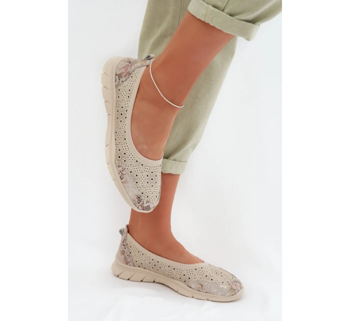 Kožené krajkové baleríny model 22027787 béžové - S.Barski Kožené krajkové baleríny model 22027787 béžové - S.Barski