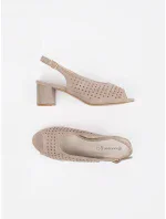 Jedinečné hnědé dámské  sandály na širokém podpatku