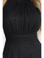 636-3 VERONICA luxusní dlouhé šaty s brokátovým akcentem a elegantním střihem - černé