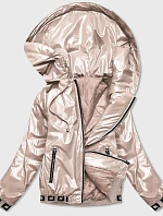 Krátká zlatá dámská bunda s kapucí (B9787-101)