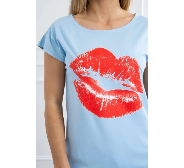 Halenka s potiskem rtů modrá Halenka s potiskem rtů modrá