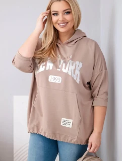 Dámská mikina Plus Size z viskózy s kapucí a klokaní kapsou fango