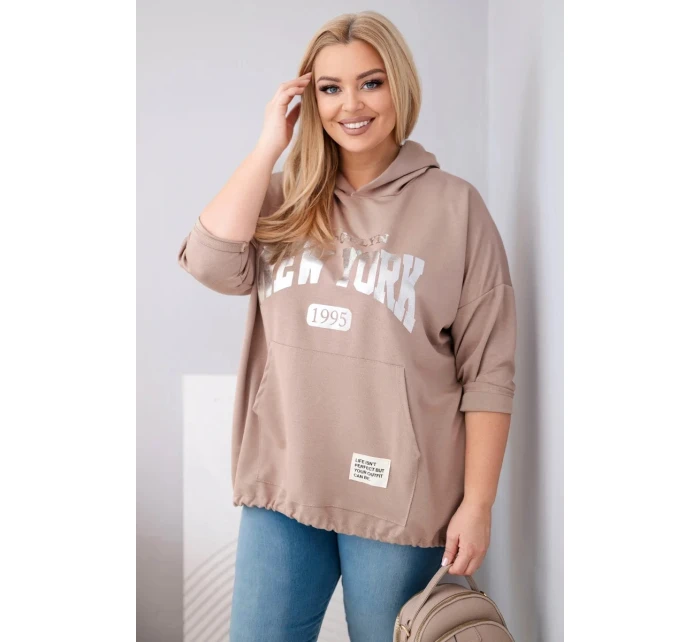 Dámská mikina Plus Size z viskózy s kapucí a klokaní kapsou fango
