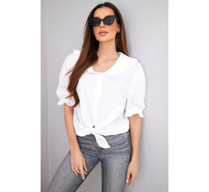 Dámská bavlněná halenka s volánkem a vázáním bílá