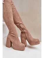 Kozačky S  Na Podpatku A Platformě Béžové elian model 21679529 - Boto