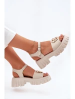 Dámské Kožené Sandály Se Zlatým Detalem Vinceza 79541 Béžové