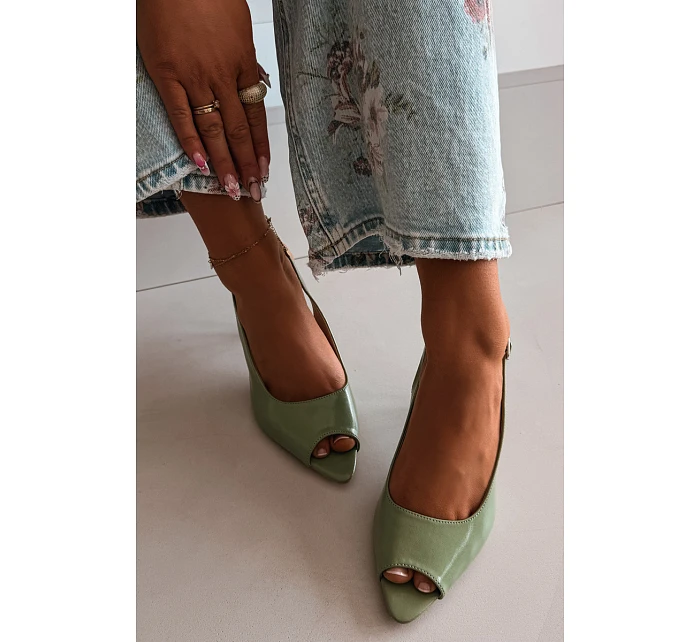Dámské sandály na podpatku Zelené model 22091994 - Boto Dámské sandály na podpatku Zelené model 22091994 - Boto