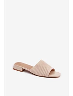 Materiálové dámské pantofle na nízkém podpatku Světle béžové Belissea