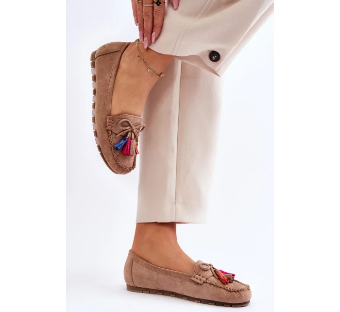 Semišové Mokasíny S Mašlí A Třásněmi Tmavě béžová Dorine Semišové Mokasíny S Mašlí A Třásněmi Tmavě béžová Dorine