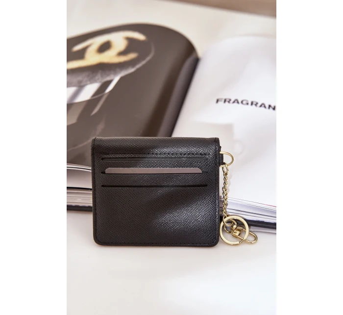 Pouzdro na karty se zlatým přívěskem, eko kůže, černé Iritinme