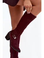 Dámské zateplené kozačky na podpatku se sponou Zazoo – bordó, semiš Dámské zateplené kozačky na podpatku se sponou Zazoo – bordó, semiš