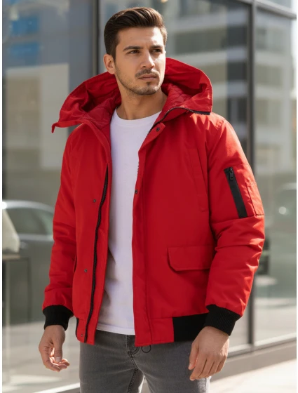 Pánská zimní bunda s kapucí červená FashionStreet TX4983